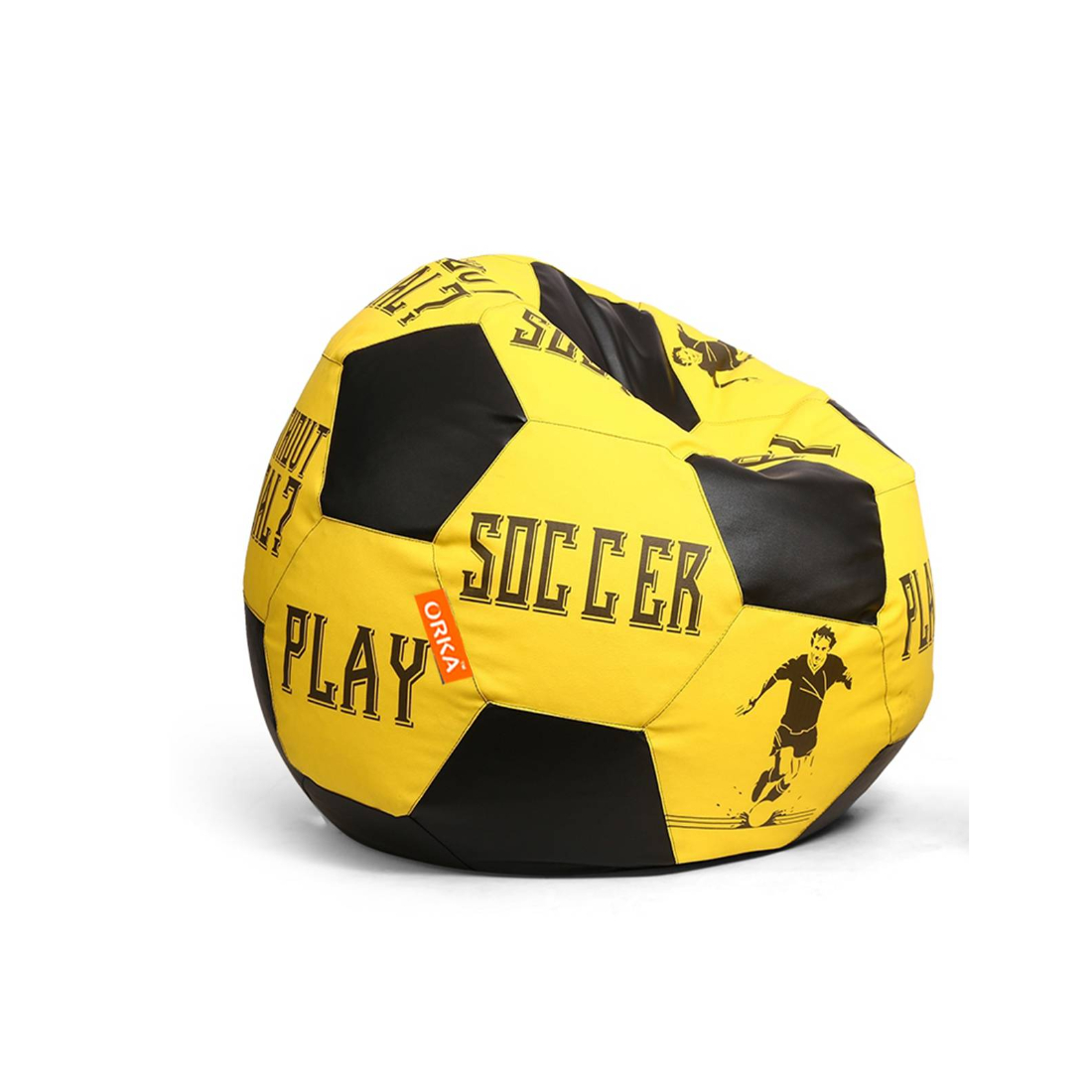Orka Digital Printed Kids Foorball With Mathching Footstool Filled Bean Bag With Beans (FB71 Yellow,Black)